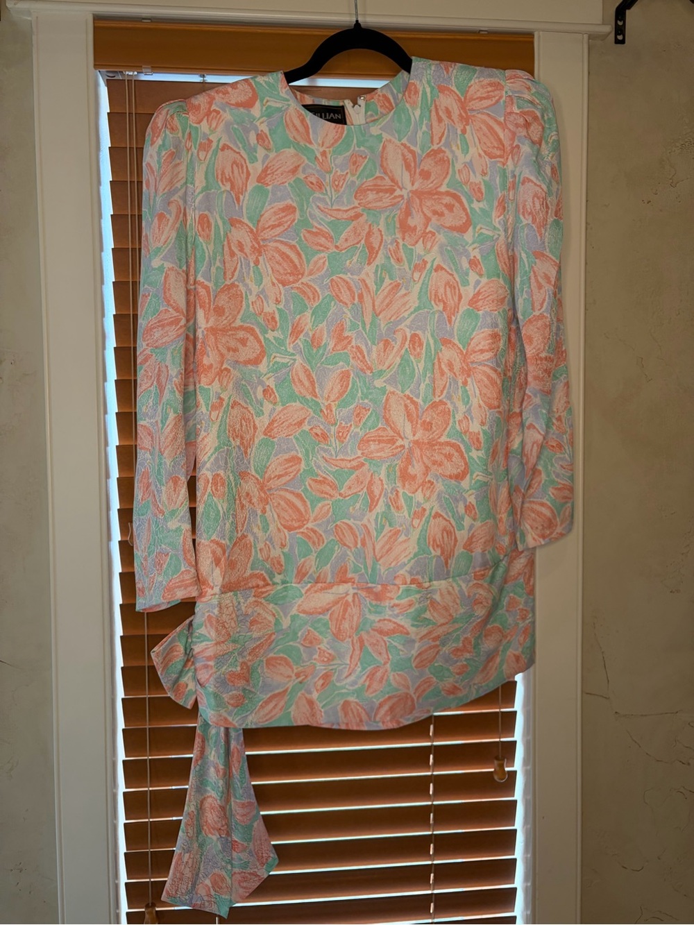 Vintage St Gillian Coral & Mint Floral Silk Mini Dress